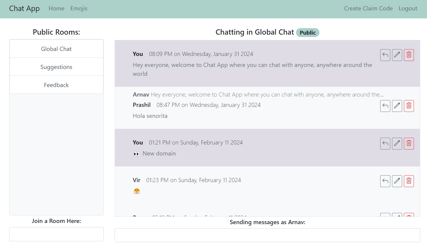 Screenshot of Chat App