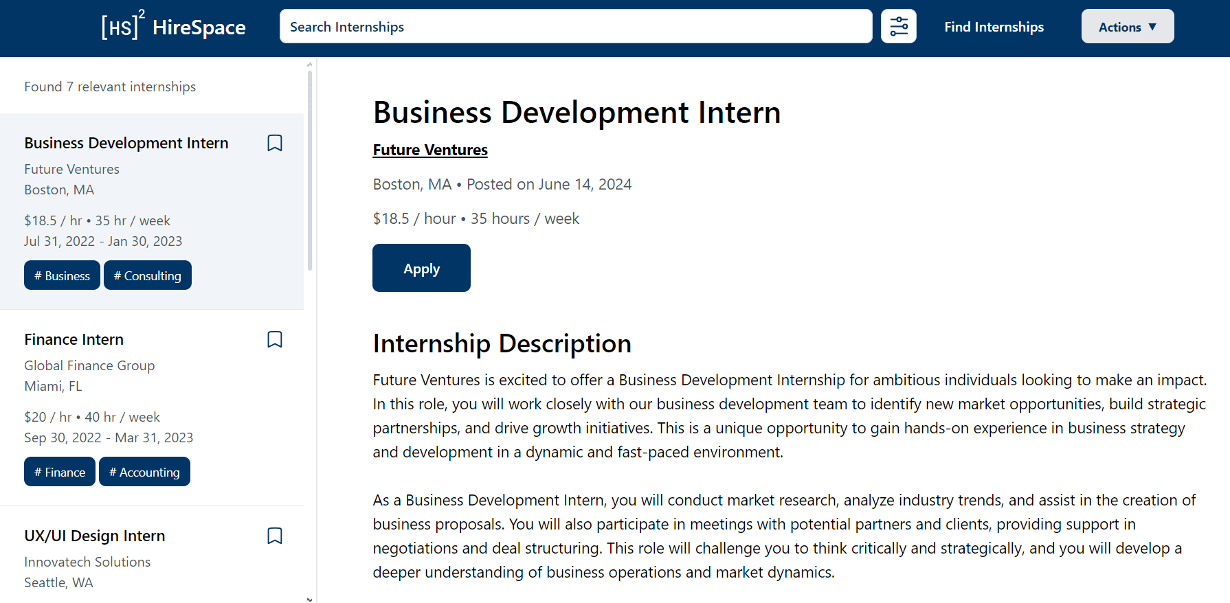 Screenshot of HireSpace